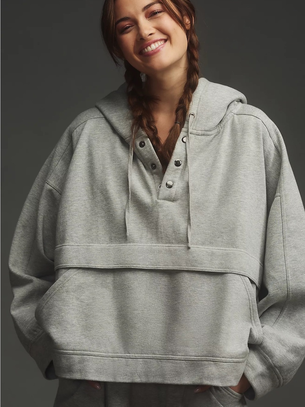 Daily Practice by Anthropologie Henley Sweatshirt Grey XS